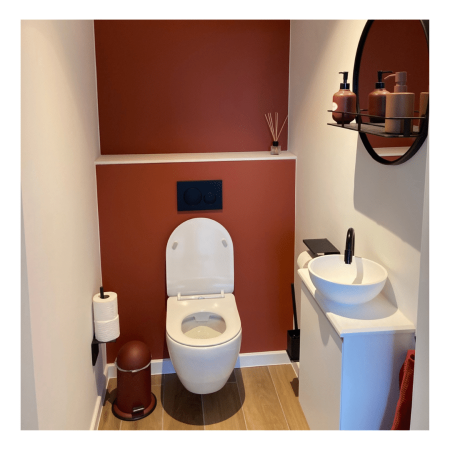 Populairste verfkleuren van 2023 - aardetinten - badkamer in roestbruin