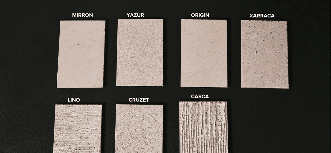 overzicht van Thalostuc staaltjes met structuur Mirron, Yazur, Origin, Xarraca, Lino, Cruzet en Casca